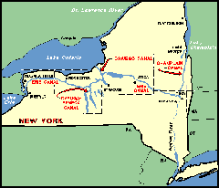 Map showing the Erie and Champlain Canals, and their connections.