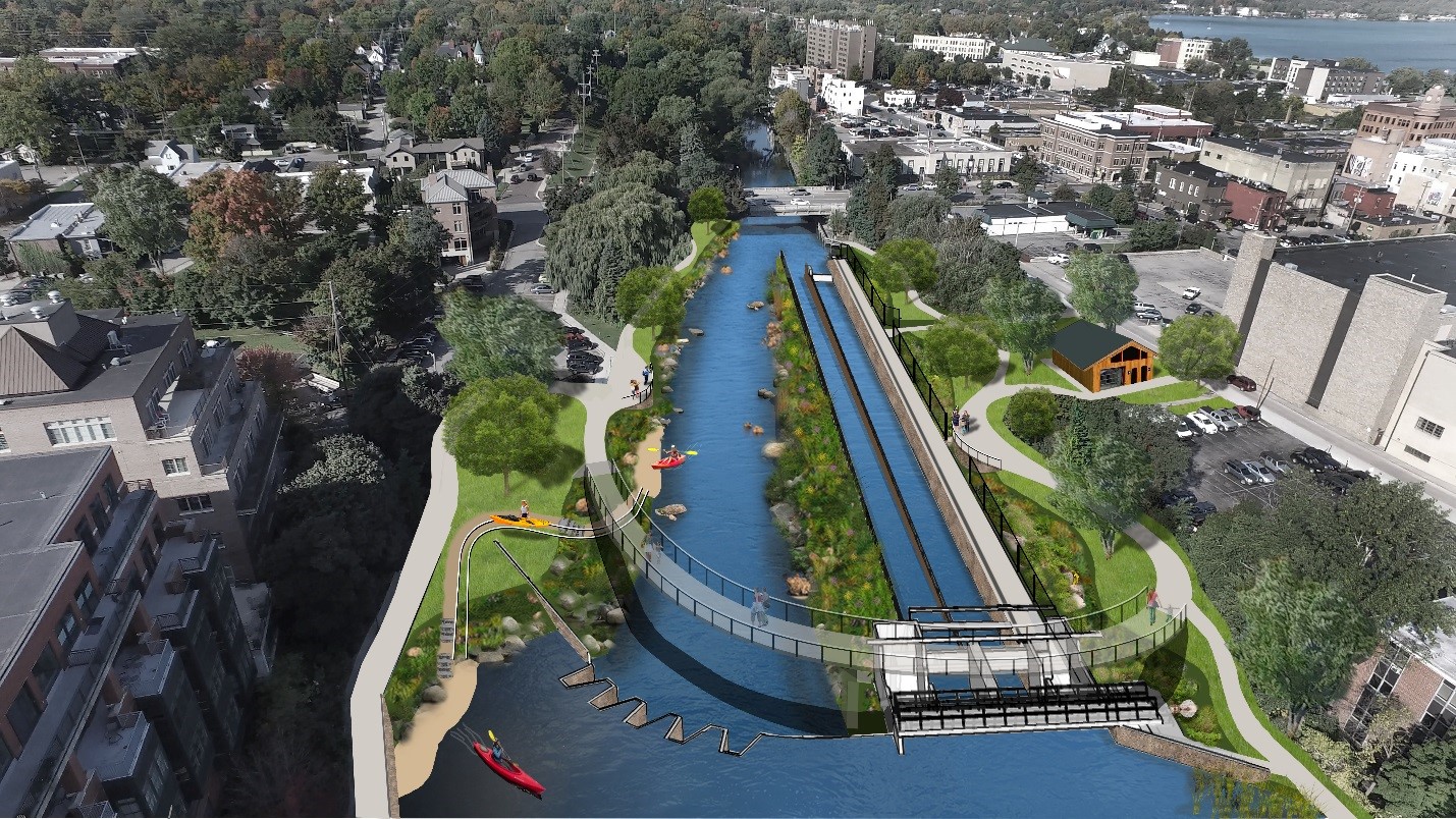 A rendering of the Boardman River after the FishPass project